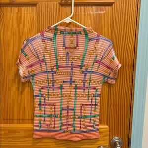 Trussardi Textured Top with Pink, Yellow, and Blue, New without tags.